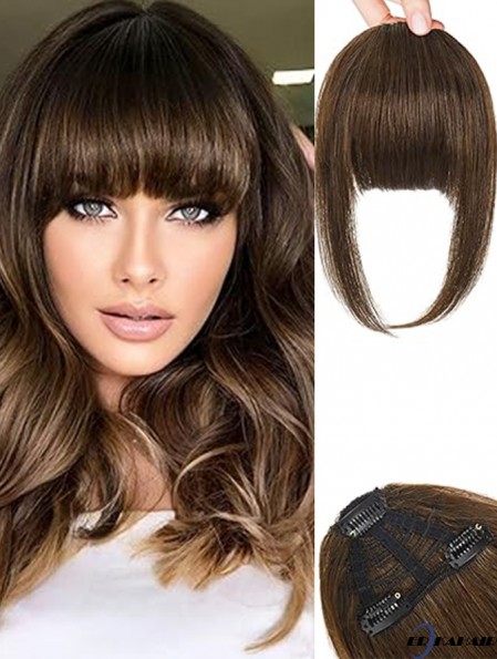 Clip in Bangs 100% Menschliches Haar 3 Sichere Clips in Full Blunt Cut Bangs Clip in Hair Extensions, Brown Fake Bangs Fringe mit Tempelhaarteilen für Frauen Tägliche Kleidung