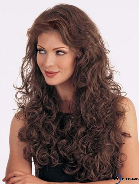 Lange lockige braune unkomplizierte brasilianische Remy Hair Half Perücken