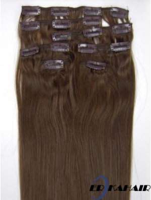 Perfekte braune gerade gerade menschliche Haarspange in Haarverlängerungen