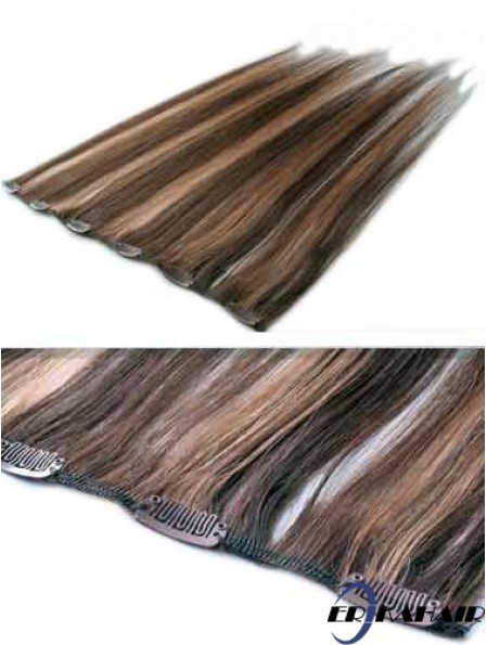 Hochwertige Brown Straight Remy Echthaarspange in Haarverlängerungen