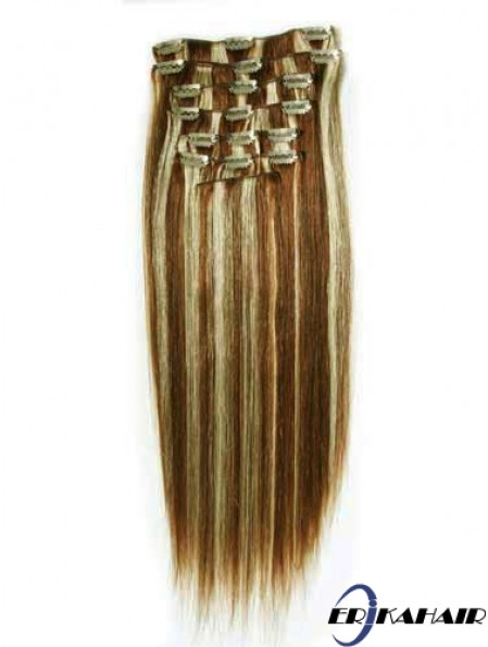 Neue Brown Straight Remy Echthaarspange in Haarverlängerungen