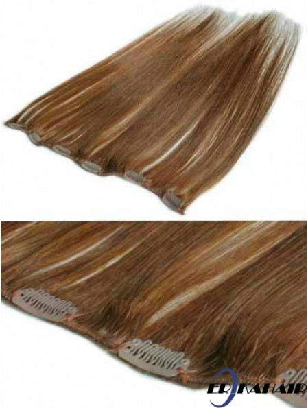 Komfortable Brown Straight Remy Echthaarspange in Haarverlängerungen