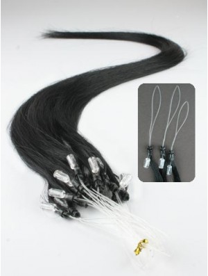 Modische schwarze gerade Micro Loop Ring Haarverlängerungen