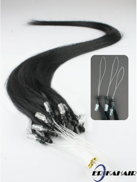 Modische schwarze gerade Micro Loop Ring Haarverlängerungen