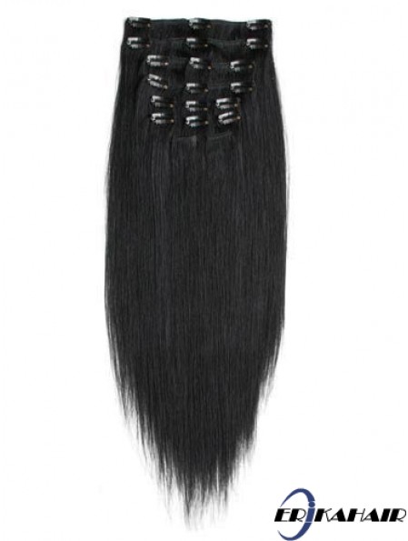 No-Fuss Black Straight Remy Echthaarspange in Haarverlängerungen