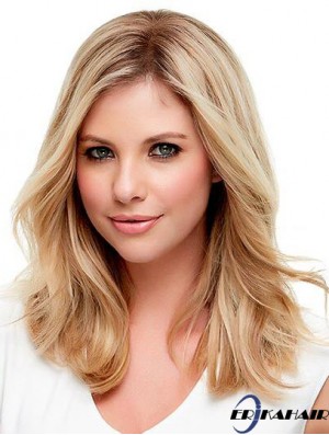 Echthaar Wellige Blondine Mit Monofilament Blonde Farbe Schulterlänge