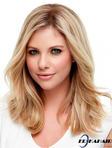 Echthaar Wellige Blondine Mit Monofilament Blonde Farbe Schulterlänge