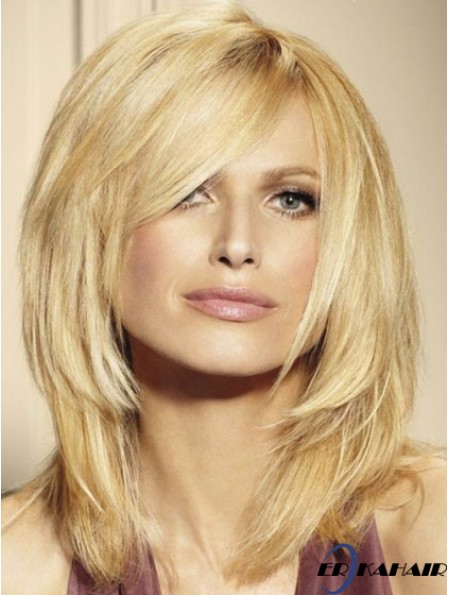 100% Echthaarperücken Blonde Farbe Schulterlanger Schichtschnitt