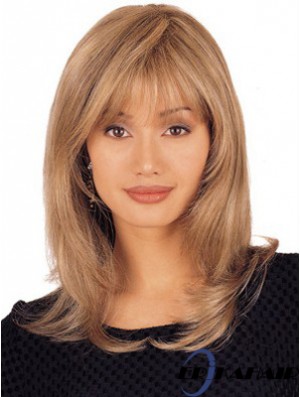 Gerade Echthaar Spitze Langhaarperücke Schulterlange Blonde Farbe Layered Cut