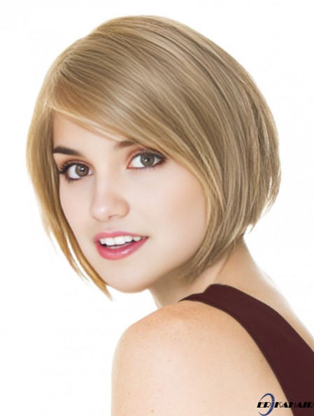 Kurze blonde Bob Perücke 100% handgebundene gerade Kinnlänge