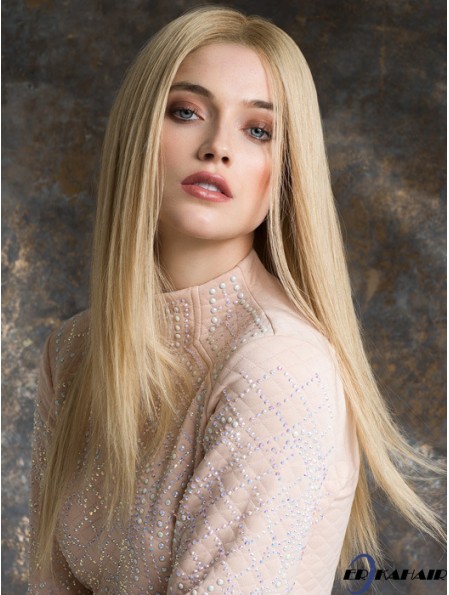 Monotop Echthaar Perücken lange Länge gerade Stil blonde Farbe