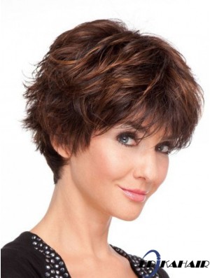 Remy Human Layered Short Wavy Monofilament Echthaarperücken UK