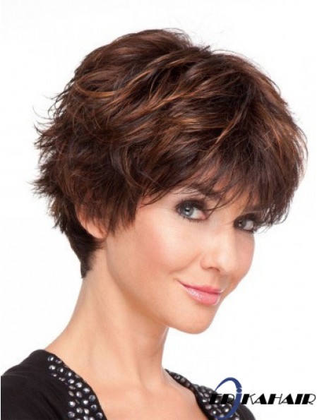 Remy Human Layered Short Wavy Monofilament Echthaarperücken UK