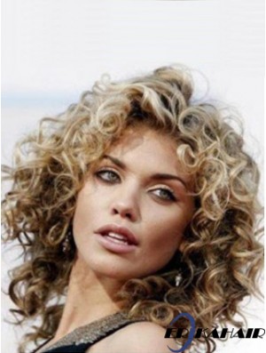 Braune Lockige Schulterlange Lace Front Perücke Echthaar