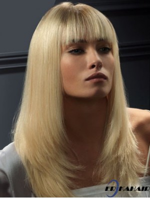 Spitze Front Perücken Echthaar Straight Style Blonde Farbe Mit Pony