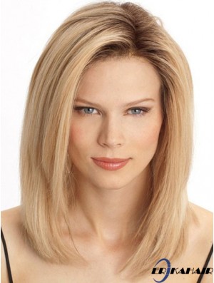 Günstige Monofilament Echthaar Perücken Verkauf Blonde Farbe Schulterlänge