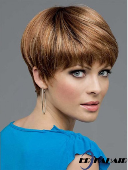 UK Mono Perücken Menschenhaar Braune Farbe Boycuts Lace Front
