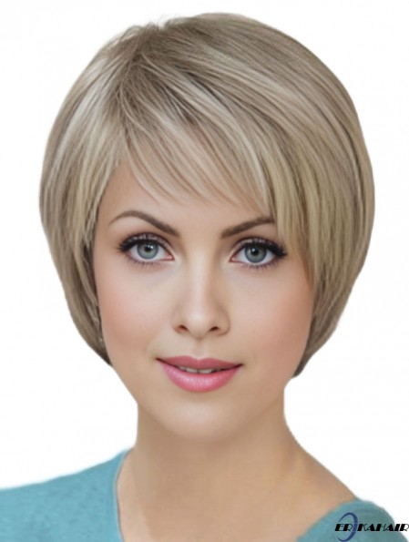 100% handgebundene kurze gerade gerade klassische blonde Echthaarperücken