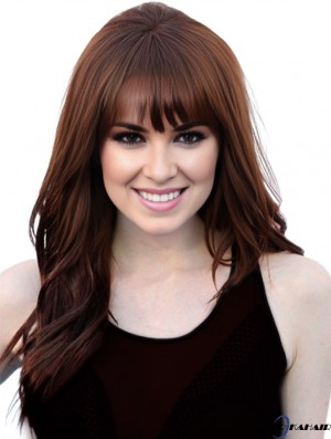 Carly Rae Jepsen Perücken mit Pony lange Länge welligen Stil Auburn Farbe