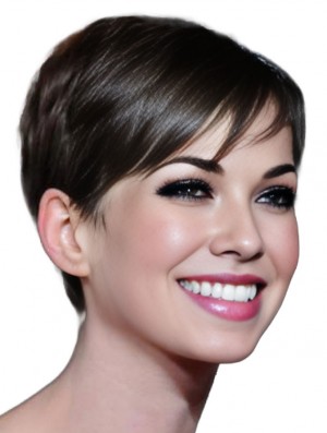 Remy Human Boycuts Lace Front Cropped Brown  Perücken