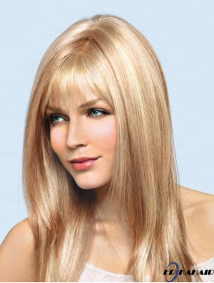 16 Zoll Blonde Remy Human Straight Mit Pony Handgebundene Spitze Perücken