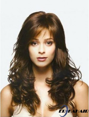 Brown Long Top Wellig Mit Pony Lace Perücken