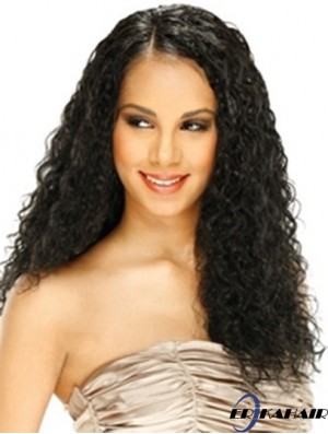 Echthaar Spitze Front Perücke Curly Style Lange Länge Schwarz Farbe