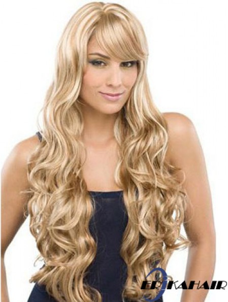 Lange 100% handgebundene gewellte mit Pony Monofilament Lace Front Perücken