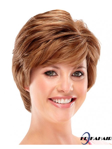 Entworfen Auburn Short Wavy Layered 6 Zoll Echthaar Perücken