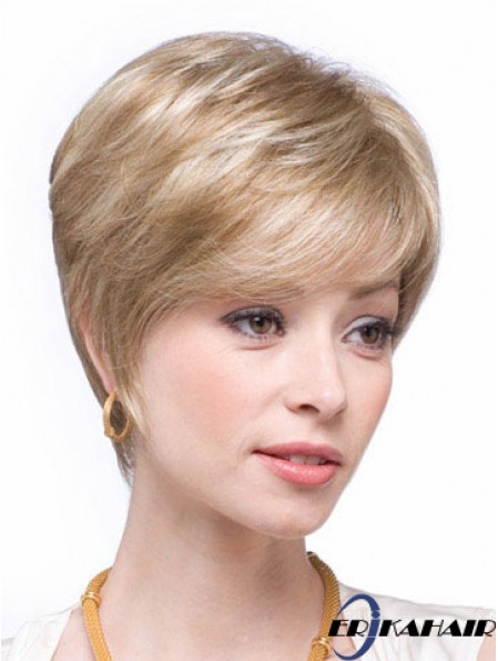 Blonde Echthaar Perücken Blonde Farbe Straight Style Layered