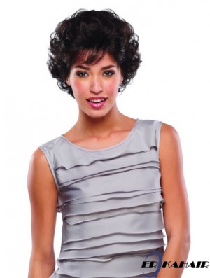 Kurze lockige Echthaarspitzen Perücken Braun Farbe Classic Cut