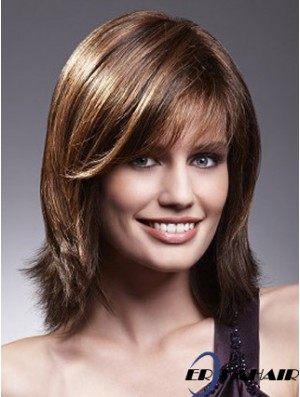 Lace Front Perücken mit Pony Brown Farbe Schulterlänge