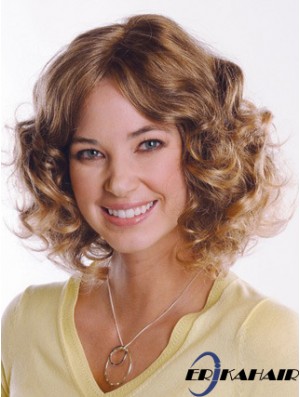 Menschenhaar Curly Chin Länge Capless Curly Style Braune Farbe