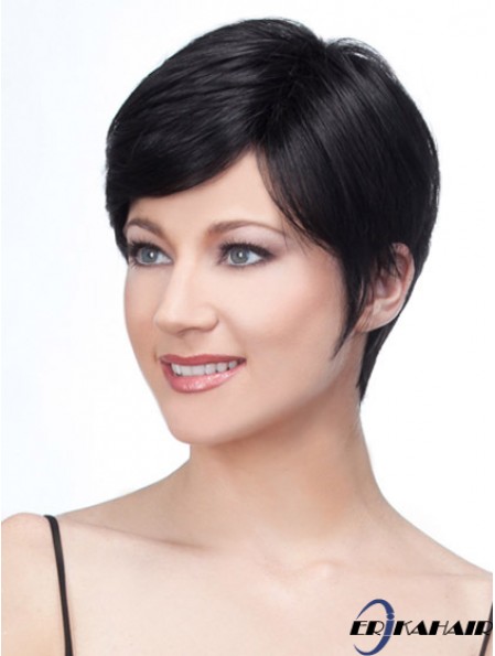Lace Front Layered Short Straight Schwarz Echthaar Perücken UK