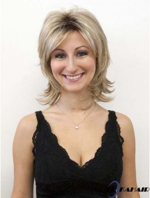 Blonde Perücke 100% Echthaar Perücken Layered Cut Straight Style