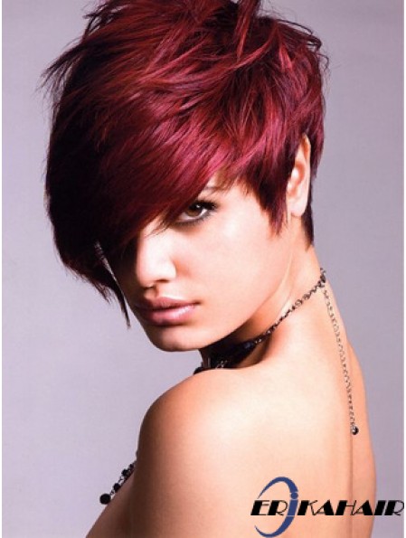 Echthaar Lace Front Perücke mit Pony kurze Länge rote Farbe