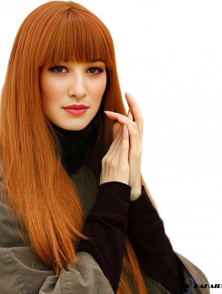 100% Echthaar Spitze Perücken mit Pony Straight Style