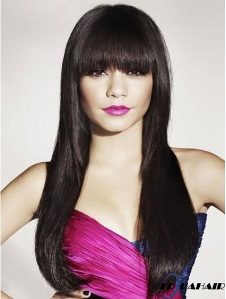 Schwarzes Menschenhaar mit Pony Long Length Straight Style