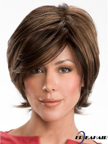 Dunkelbraune Layerd Cut Damen Echthaar Perücken Mit Capless Wavy Style