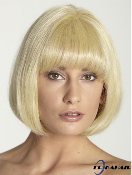 Blonde gerade Kinn Länge Bobs 100% handgebundene billige Haar Perücken