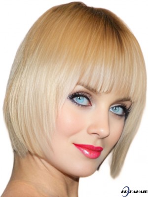 Blonde Kinnlänge 100% handgebundene 10 Zoll  Perücken