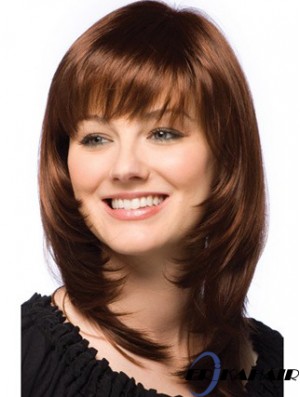 Echthaar Perücken Dark Auburn Layered Cut Straight Style Auburn Farbe