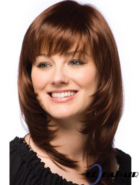 Echthaar Perücken Dark Auburn Layered Cut Straight Style Auburn Farbe