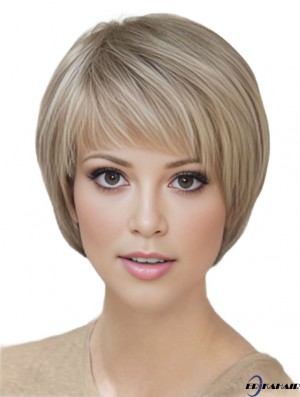 Blonde kurze gerade mit Pony Monofilament Perücken