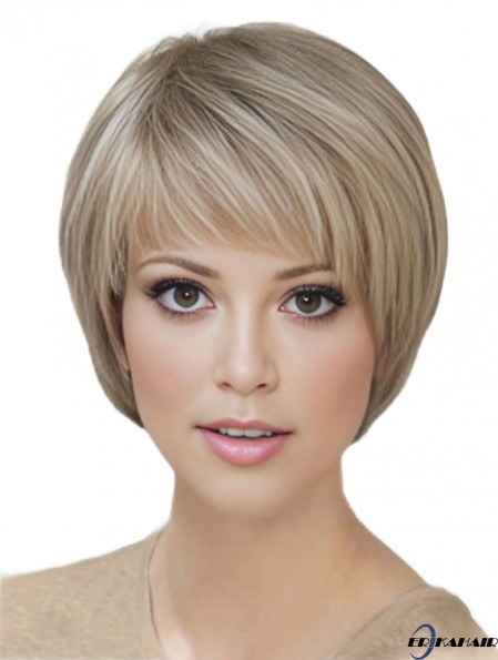 Blonde kurze gerade mit Pony Monofilament Perücken