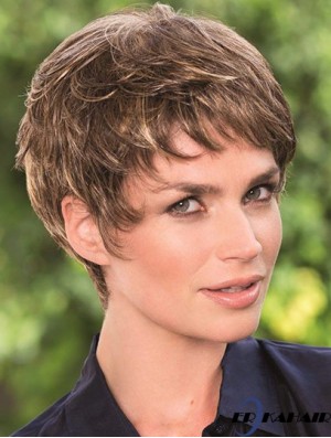 6 Zoll Brown Cropped Boycuts Wavy Top Lace Perücken