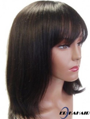 Capless Straight With Bangs Schulterlange 14  inchIdeale Echthaarperücken