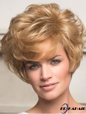 Echthaar Front Lace Perücken Short Length Wavy Style Layered Cut
