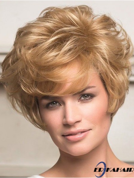 Echthaar Front Lace Perücken Short Length Wavy Style Layered Cut