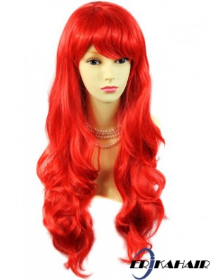 Echthaar Perücken rot mit Pony Capless Wavy Style lange Länge